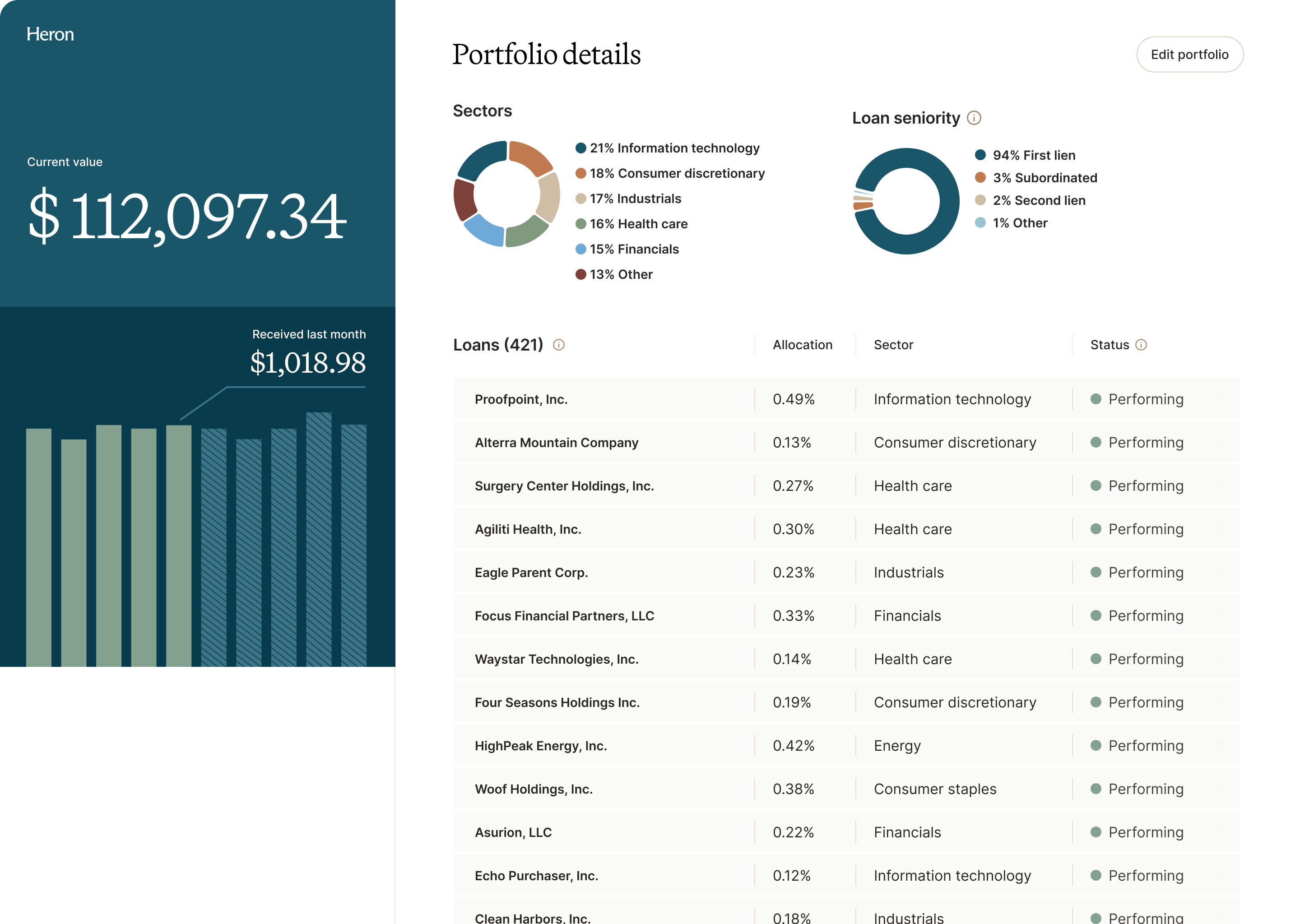 Screenshot of the Heron Finance app on desktop