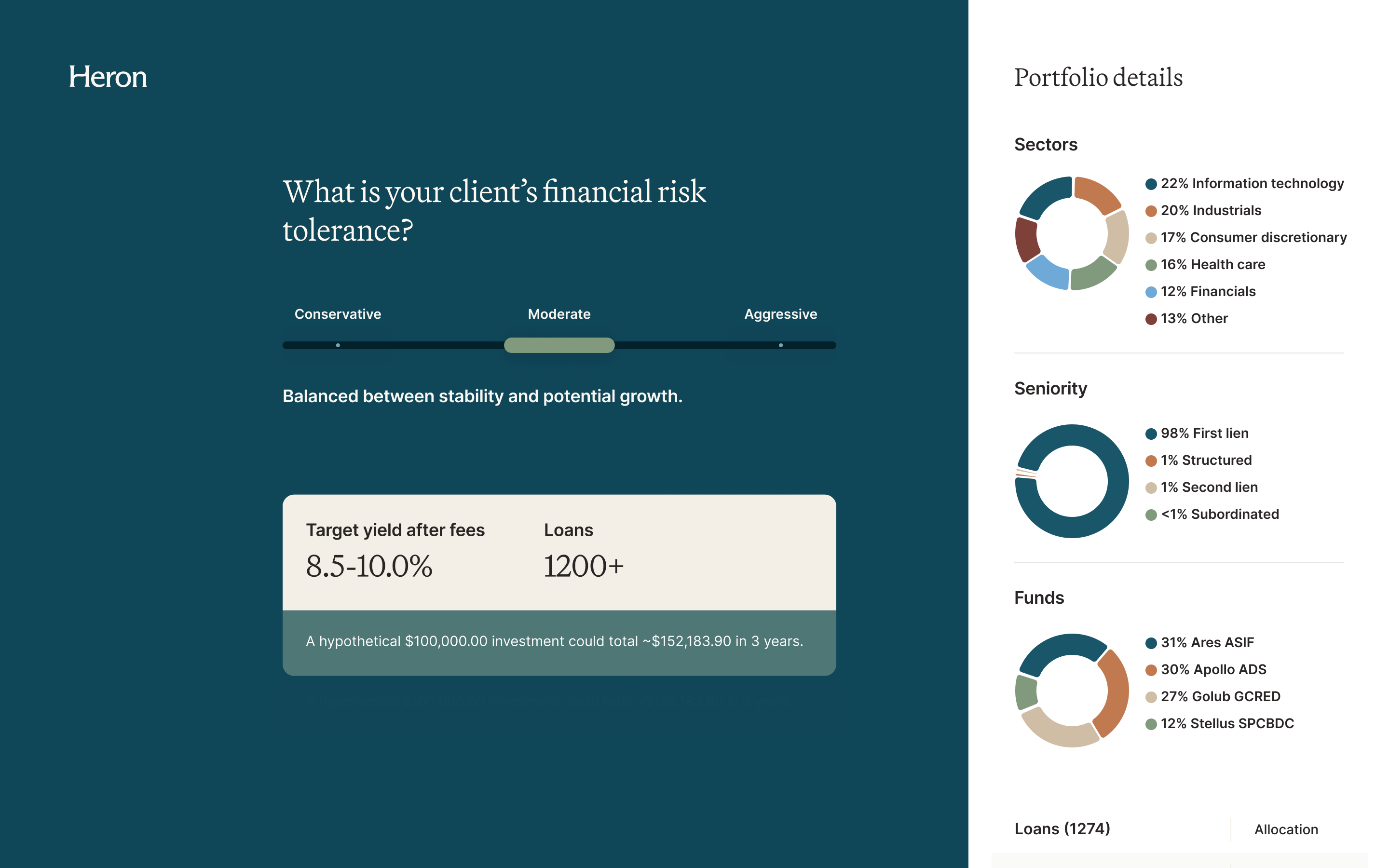 Screenshot of the Heron Finance app on desktop