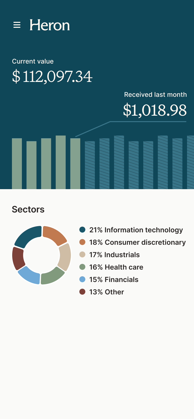 Screenshot of the Heron Finance app on mobile