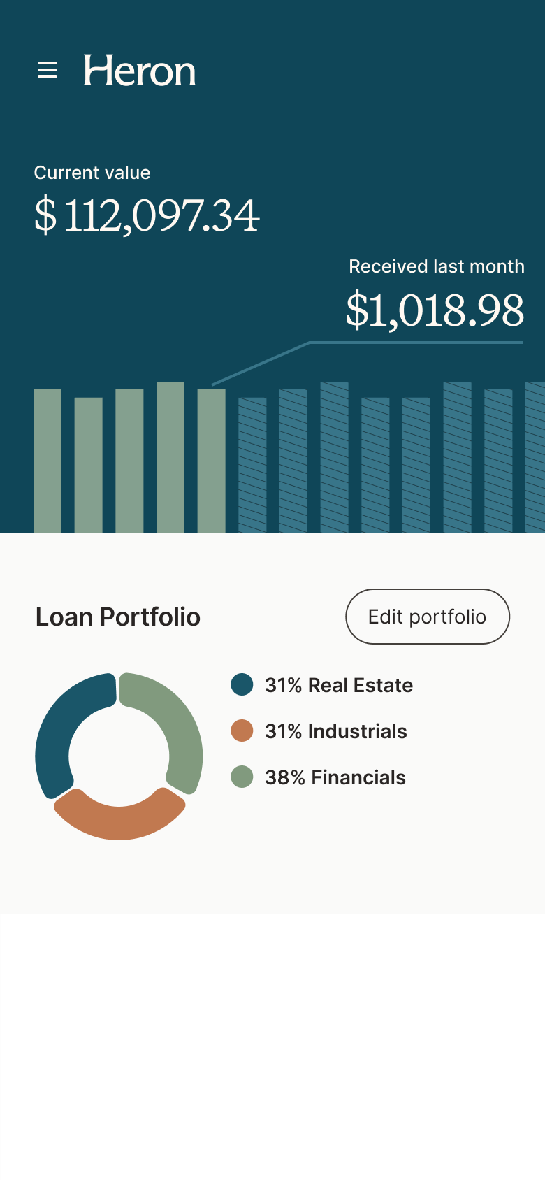 Screenshot of the Heron Finance app on mobile